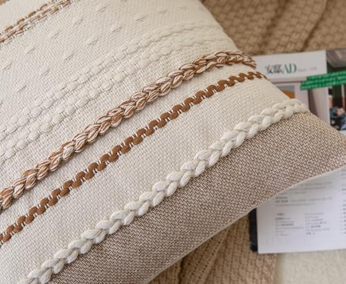 Cethom Boho Throw Pillow Covers 12x20 Inch Set of 2, Brown Textured Decorative Couch Pillow Cases for Farmhouse Home Decor, Accent Cushion Cover for Sofa, Bed, Living Room, Bedroom - color: Brown, size: 20" x 12" (Pack of 2)