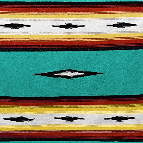 Open Road Goods Mexican Diamond Blanket - XL Heavyweight Yoga Blanket – Handmade in Mexico - Thick Boho Serape Saltillo Style Throw for Beach, Picnic, Home, Camping and More! (Teal Sunset) - color: Teal Sunset