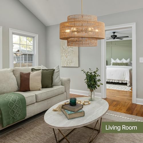 24” Boho Large Rattan Chandelier Light Fixture,6-Light Large Hand Woven Pendant Light Fixture Farmhouse Rustic Chandeliers for Kitchen Bedroom, Dining Room, Living Room, Hallway, Foyer - color: Brown, size: 24" 6-Light