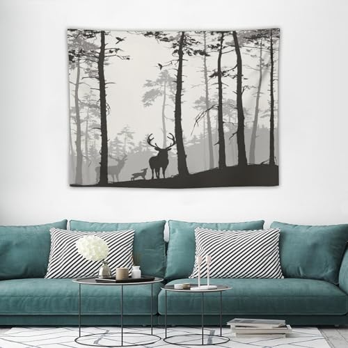 ZhiRain Foggy Forest Deer Tapestry Wall Hanging Nature Wildlife Retro Rustic Cabin Art Printed Tapestries Home Decor for Living Room Bedroom Farmhouse Apartment Dorm 30"x40" - color: Cabin-17, size: 30"L x 40"W