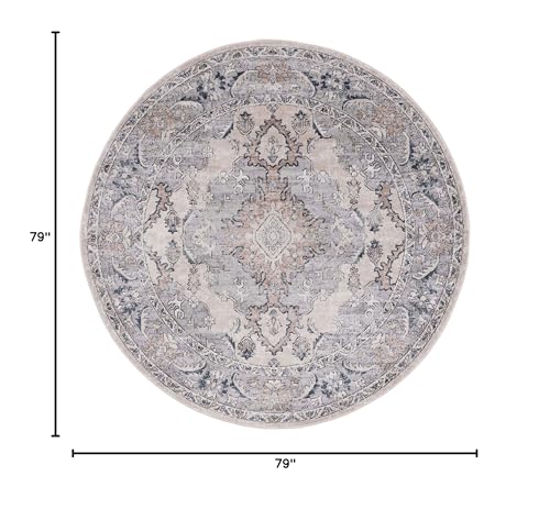 SAFAVIEH Oregon Collection 6'7" Round Beige/Grey ORE898B Oriental Distressed Non-Shedding Dining Room Entryway Foyer Living Room Bedroom Area Rug - size: 6'7" (Round)