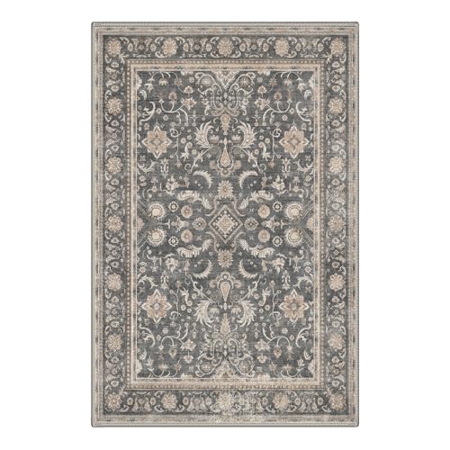 Bavni 2x3 Entryway Rug Bathroom Rugs for Front Door Bedroom Bathroom Kitchen, Washable Vintage Oriental Floral Carpet, Lightweight Rug with Non Slip Backing, Dusty Charcoal - color: Dusty Charcoal, size: 2' x 3' (Rectangular)