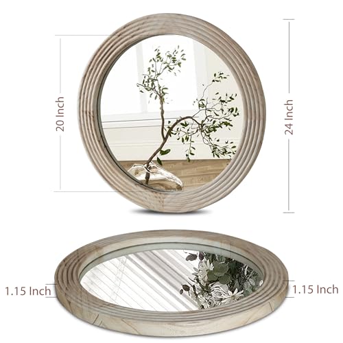 LOSOUR Round Mirror, Farmhouse Decor Solid Wood Frame Wall Circle Mirror, Decorative Mirrors for Bathroom Over Sink, Living Room, Entryway,Bedroom, Entryway, Hallway,Foyer (1, Brown, 24" L x 24" W) - color: Brown