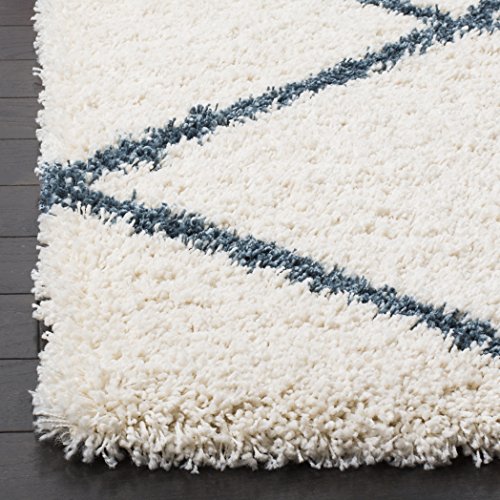 SAFAVIEH Hudson Shag Collection Accent Rug - 2' x 3', Ivory & Slate Blue, Trellis Design, Non-Shedding & Easy Care, 2-inch Thick Ideal for High Traffic Areas in Foyer, Living Room, Bedroom (SGH281T) - color: Ivory/Steel Blue, size: 2' x 3' (Rectangular)