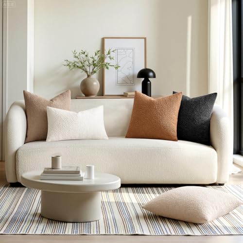 EMEMA Pack of 2, 20 x 20 Inch, Textured Boucle Throw Pillow Covers Cozy Soft Accent Solid Cushion Cases Decorative Brown Pillowcases for Couch Sofa Chair Bedroom Living Room Home Decor - color: Brown, size: 20" x 20" (Pack of 2)