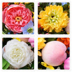 Soomeir Artificial Hanging Flowers Basket for Outdoor, Faux Hanging Plants, Garden-Style Mixed Blooms with Roses, Dahlia & Gerbera, Decorative Fruit & Lush Greenery for Porch, Patio, Balcony