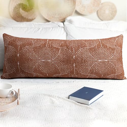 AELS Boho Decorative Textured Lumbar Throw Pillow Covers 14x36, Organic Modern Mid Century Rainbow Tufted Long Pillow Case, Farmhouse Geometric Woven Cushion Case for Bed Couch Sofa, Burnt Orange - color: Burnt Orange, size: 36" x 14" (Pack of 1)