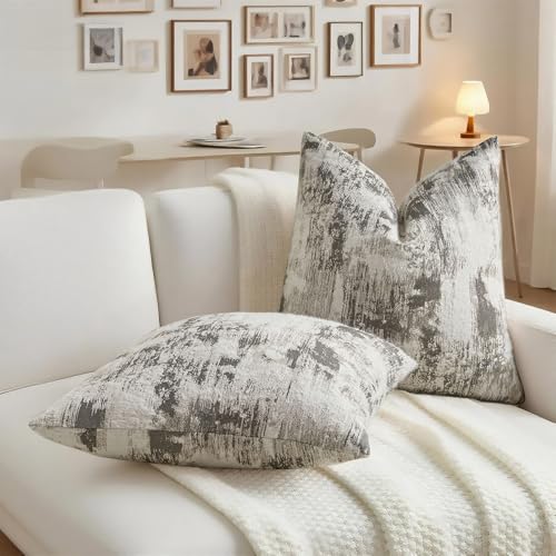 HAUSSY Pack of 2 Throw Pillow Covers 26x26 Inch,Faux Cashmere Jacquard Decorative Patten Furry Pillowcases Textured & Soft Cushion Covers for Couch Bed Room Home Decor,Black White(Covers Only) - color: Black White, size: 26" x 26" (Pack of 2)