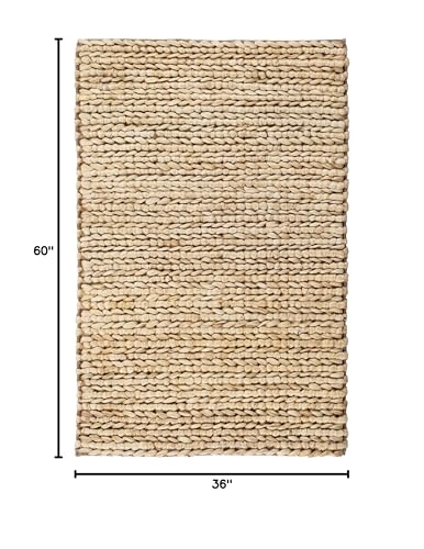 Dash & Albert Jute Handwoven Natural Rug, 3 X 5 Feet, Tan Solid Pattern - color: Jute Woven Natural, size: 3' x 5' (Rectangular)