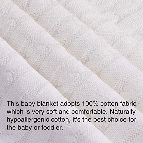NTBAY 100% Pure Cotton Cable Knit Toddler Blanket, Super Soft Warm Breathable 30x40 Baby Blanket for Crib, Stroller, Nursery, Travel, Newborn, 30x40 Inches, White - color: White