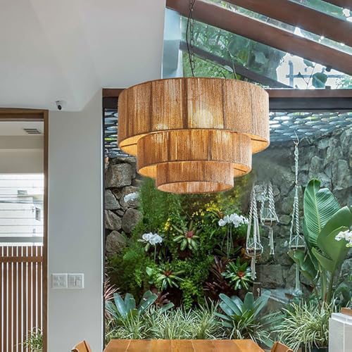 Bohemian Style Pendant Lamps Vintage Hemp Chandelier Creative Bedroom Main Light Restaurant Decoration Lighting Ceiling Lamp Fixture Antique Lantern for Kitchen Island Dining Table Bar - size: 50cm