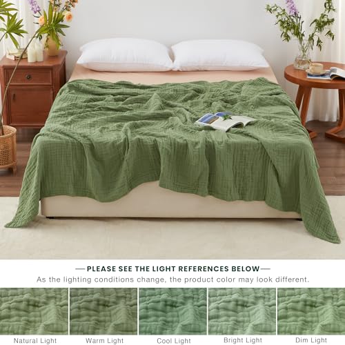 Love's cabin 100% Cotton Muslin Blanket, 6 Layer Lightweight Breathable Gauze Queen Size Blanket 90 x 90 Inches, Soft All Season Blanket for Bed, Sage Green - color: Sage Green, size: Queen(90"x90")