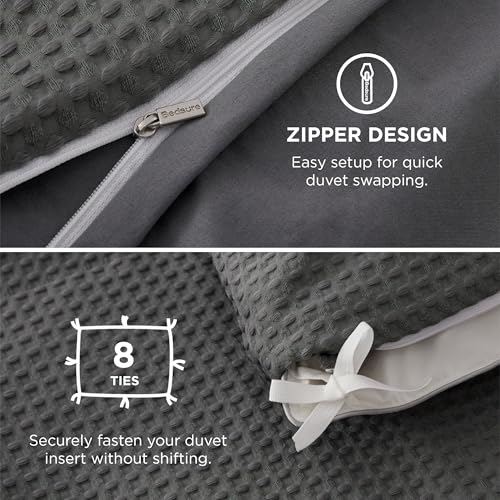 Bedsure Textured Duvet Cover Queen Size, Soft & Breathable Comforter Cover for All Season, 3 Pieces Wrinkle-Resistant Zipper Bedding with 8 Corner Ties, Dark Grey - color: 10 - Dark Grey (No Comforter), size: Queen (90" X 90")
