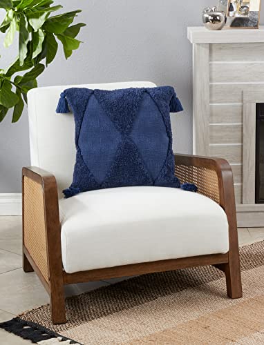 SARO LIFESTYLE Allman Collection Tufted Diamond Tassel Pillow Cover, 18", Navy Blue - color: Navy Blue, size: 18" Cover