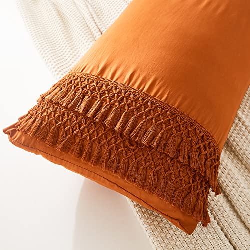 Move Over Burnt Orange Body Pillow Cover Macrame Grid Tassel Body Pillow Case Cover Boho Chic Decorative Pillow Case Covers 20x54 Soft Washed Microfiber Rust Long Pillowcase for Bed - color: Rust Tassel, size: Body, 20" x 54" (Pack of 1)