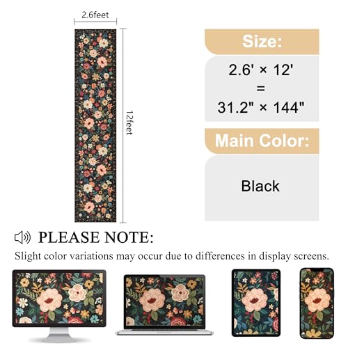 DUKINO 2.6x12 Kitchen Runner Rug, Lightweight Floral Washable Rug for Hallway, Boho Low Pile & Non Slip Backing Soft Floor Carpet for Entryway, Bedroom, Bathroom, Laundry, Black - color: Black, size: 2'6" x 12' (Rectangular)