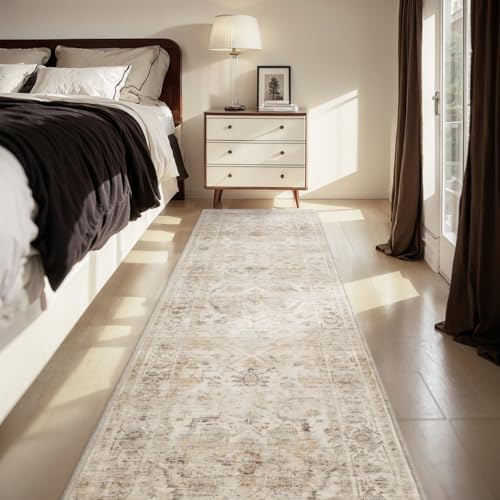 AMOAMI-2X6 Runner Rug-Washable Runners for Hallways-Soft Non Slip Bedside Rugs for Bedroom-Vintage Long Rug for Hallways Entryway Laundry Room Stair Kitchen Bathroom Beige - color: Beige, size: 2' x 6' (Rectangular)