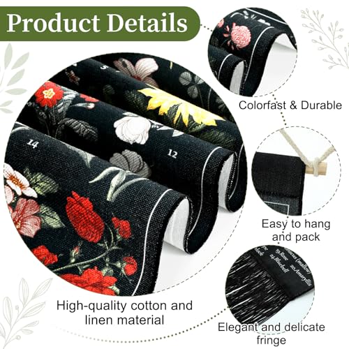 Geetery Vintage Floral Vertical Tapestry Wall Hanging Decor Long Flower Narrow Botanical Fabric Wall Art Hanging Reference Illustrative Tassel Tapestry for Bedroom Living Room Home Decor Gift(Black) - color: Black, style: Floral