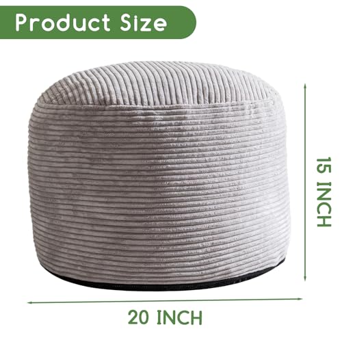 HIGOGOGO Round Stuffed Pouf Ottoman, Corduroy Poufs with Foam Chunk Filling, Furry and Fluffy Pouf Foot Stool Storage Ottoman, 20 X 15 Floor Poufs Foot Rest for Living Room, Grey - color: Grey, size: 20"D x 20"W x 15"H