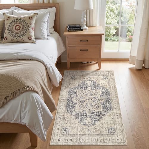 Tortania Area Rug Living Room Rugs - 3x5 Washable Rug Vintage Oriental Distressed Farmhouse Small Thin Indoor Carpet for Living Room Bedroom Under Dining Table Home Office - Cream Blue - color: Cream/Blue, size: 3' x 5' (Rectangular)