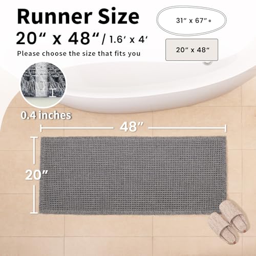 Waffle Bath Mat - Boho Bathroom Rugs Non Slip Washable, Super Absorbent & Quick Dry, Soft Bath Mat Farmhouse Bathroom Decor, 20'' x 48'', Dark Grey - color: Dark Grey, size: 20'' X 48''