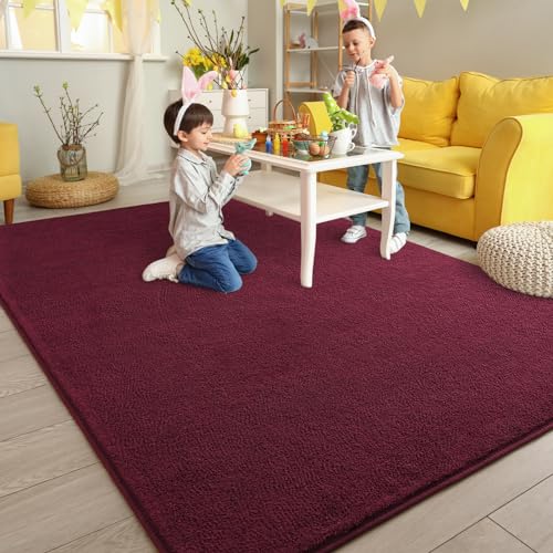 Pettop 4x6 ft Burgundy Red Area Rugs for Bedroom Living Room, Washable Memory Foam Indoor Carpet, Modern Aesthetic Minimalist Non Slip Soft Comfy Carpet for Boys Girls Dorm Home Decor - color: Burgundy Red, size: 4' X 6' (Rectangular)