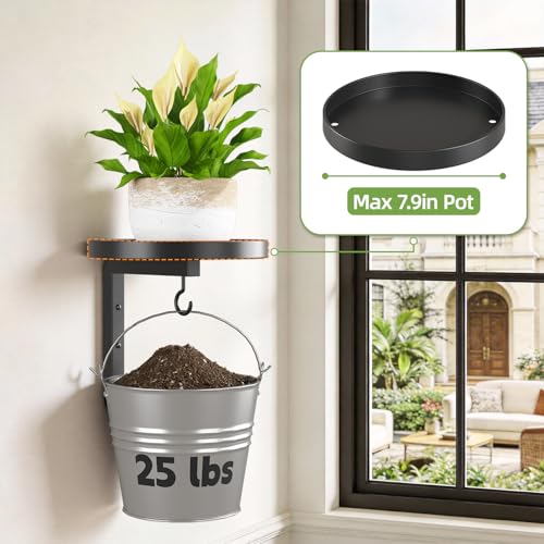 iDavosic.ly Wall Plant Holder Set of 2 for Outdoor with Drain Hole, Metal Hanger with 2 Hooks, Floating Flower Display Stand for Window, Space Saving & Easy to Assemble (Pots/Plants Not Included) - color: Black with Holes(Outdoor Use), size: 2 Pack