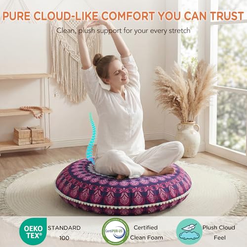 Codi Meditation Floor Pillow Set of 2, Round Large Pillows Seating for Adults, Bohemian Mandala Circle Cushion for Outdoor Fireplace Yoga Living Room, 32 Inch, Memory Foam Added, Purple Orchid NEW - color: Round | Purple Orchid, size: 2 Count (Pack of 1)