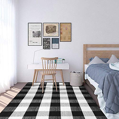 Buffalo Plaid Outdoor Rug, 3'x5' Black and White Check Indoor/Outdoor Area Rugs, Layering Rug for Hello/Welcome Door Mat, Washable Cotton Woven Farmhouse Mat for Christmas Front Porch Décor - color: Black and White Plaid, size: 3' x 5' (Rectangular)