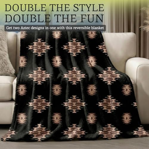 Sacred Thread Aztec Blanket Fleece, Reversible Native American Blanket, Western Throw, Native American Western (Coffee Flannel) (Full (60”x80”)) - color: Coffee Flannel, size: Full (60”x80”)