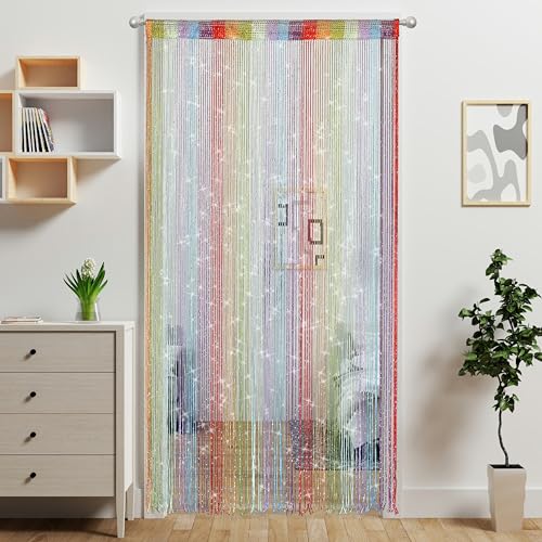 Door String Curtain Doorway Beads Curtains,Hanging Room Divider Beaded Decor Hippie Glitter Fringe Panel Closet Window Doors Sequin Sheer Boho Doors Tassel (Rainbow) - color: Rainbow