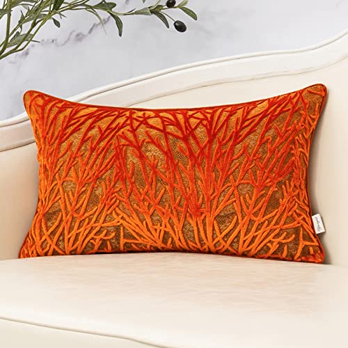 Yangest Orange Throw Pillow Cover Velvet Cushion Cover Branches Rectangular Pillowcase for Sofa Couch Bedroom Living Room, 12x20 Inch - color: Orange, size: 20" x 12" (Pack of 1)