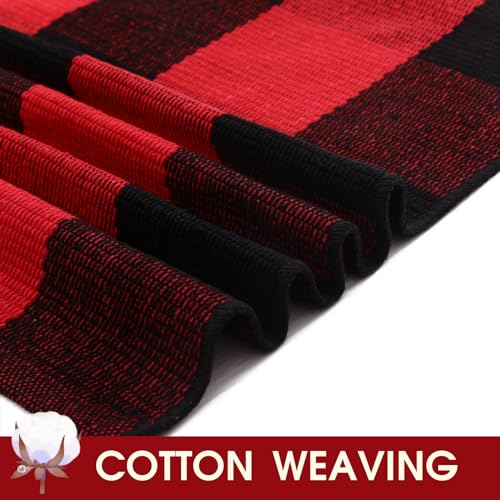 Christmas Red and Black Plaid Rug, 28 x 43 Inches Cotton Hand-Woven Layered Door Mat for Front Porch, Entryway, Outdoor Holiday Decor, Washable Buffalo Check Rug for Home, Patio, Kitchen - color: Red & Black Plaid, size: 2'4" x 3'7" (Rectangular)