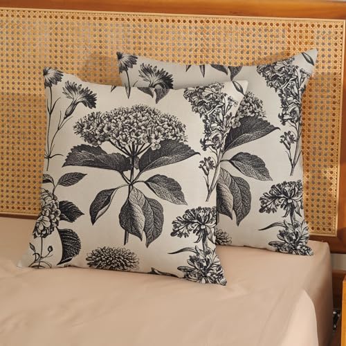 Black Pillow Covers 16x16 Inch 2 Pcs Boho Vintage Floral Decor Throw Pillows Hydrangea Flower Seasonal Outdoor Farmhouse Neutral Accent Decoration Pillowcase Linen Cushion Cover for Couch - color: Boho Black Hydrangea, size: 16" x 16" (Pack of 2)