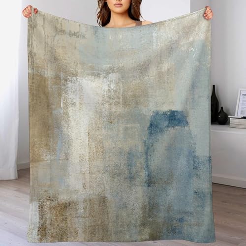 Abstract Gradient Blanket, Modern Fashion Art Blue Grey Brown Painting Strokes Pattern Soft Warm Cozy Plush Flannel Covers for Livingroom Bedroom Couch Chair Camping Travel Home Decor Tapestry 30x40in - color: Abstract-17, size: 30W" x 40L"