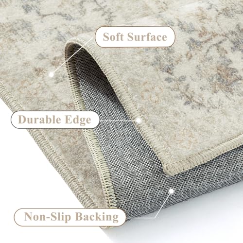 PureCozy 2x3 Taupe Entryway Area Rug Machine Washable Door Mat Kitchen Vintage Distressed Non Slip Carpet Indoor Retro Floral Accent Throw Small Rug for Bathroom Office Bedroom Living Dining Room - color: Taupe Multi, size: 2' x 3' (Rectangular)