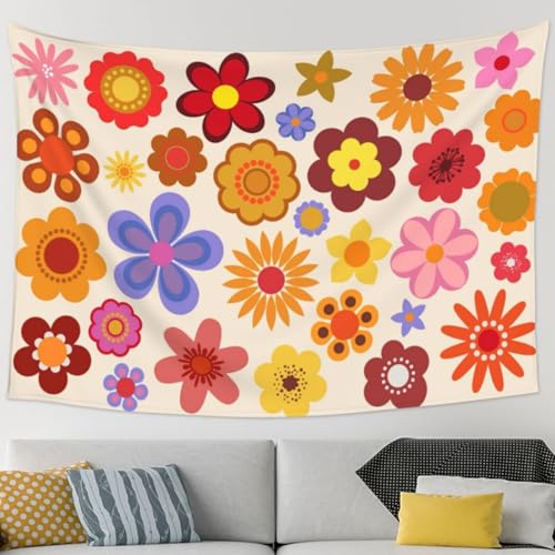 Keiutexe Retro 70S Hippie Flower Tapestry 80" X 60" Wall Hanging Party Decorations Home Decor For Bedroom Living Room Dorm (200 X 150cm) - color: 70S Hippie Flower, size: 80 X 60 Inch