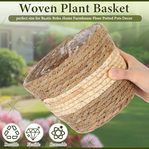 AceOrbit 12 Pcs Wicker Plant Basket Bulk with Liners Woven Planter Baskets Bulk for Indoor Outdoor Seagrass Plants Woven Wicker Baskets for Flower Pots Cover and Room Decor (Mixed Size,Bohemian) - color: Bohemian, size: Mixed Size