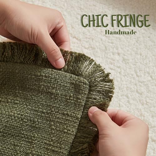 Decorative Throw Pillow Covers Set of 2,18x18 Inch Boho Farmhouse Cushion Covers with Tassels Natural Fringe Design for Couch Sofa Living Room Decor(Green, 18"x18"(Pack of 2)) - color: Green