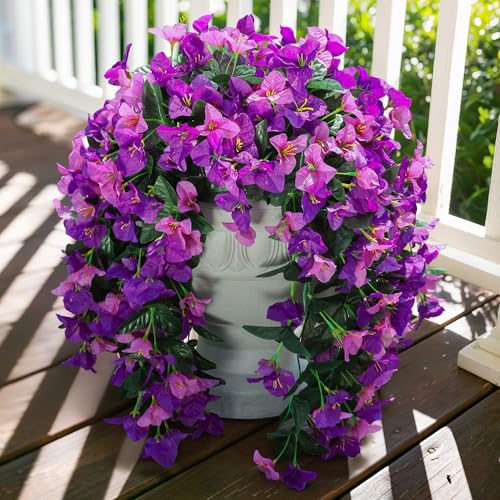 Faux Bougainvillea Artificial Flowers Plants for Outdoors Outside Decoration, 2pcs Realistic Fake Flowers UV Resistant Silk Long Trailing Vines for Front Door Planter Patio Balcony Yard Garden, Mix - color: Light Fuchsia + Fuchsia