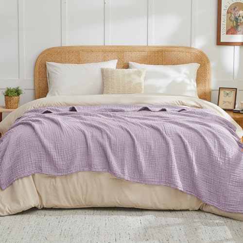 EMME Cotton Muslin Large Throw Blanket Couch Breathable Gauze Soft Lightweight Bed Blankets Adults (Heather Lavender, 50"x70") - color: 11 - Lavender, size: Large Throw (50" X 70")