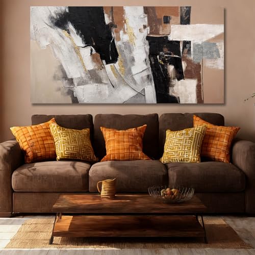 MLART99 Large Abstract Canvas Wall Art Black White Gold and Brown Geometric Painting Textured Modern Artwork for Bedroom Living Room Home Decor 29x58 Inch - color: Black and Brown and Gold, size: 58"L x 29"W