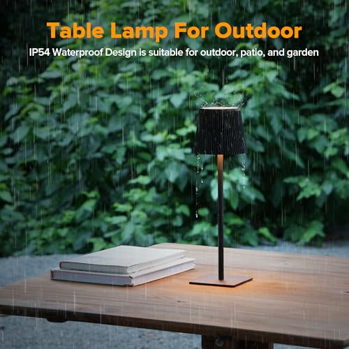 LUTEC 4 Pack Cordless Table Lamp,6000mAh Rechargeable Battery Operated Desk Lamp,Two Adjustable Heights,Waterproof, Touch Control & 3 Color Stepless Dimming for Restaurant/Bedroom/Bars/Outdoor (Black) - color: Black