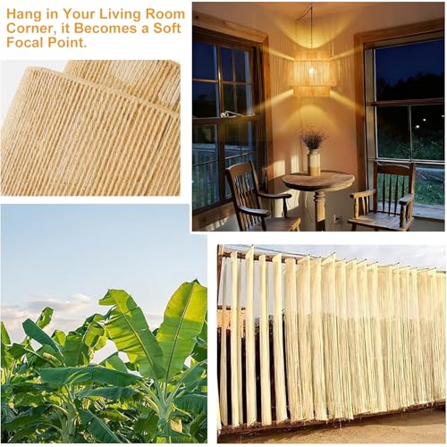 plug in pendant light rattan hanging lamp with 14.7ft Hemp Rope，Dimmable boho pendant lamp with adjustable cord，high output wicker hanging light plug in Woven Shade for Bedroom Dinning Kitchen - size: 3 tier HL-8