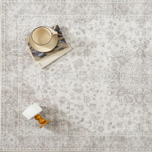 PureCozy 2x6 Runner Rug Washable Neutral Beige Vintage Hallway Kitchen Carpet Non Slip Low Pile Soft Floral Indoor Long Throw Rug for Bedroom Bathroom Laundry Living Room - color: Vintage | Beige, size: 2' x 6' (Runner)