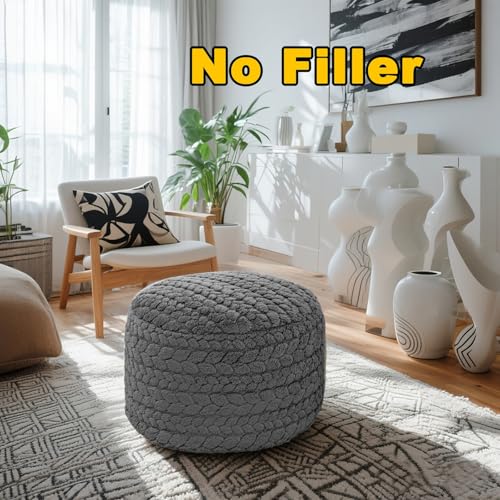 Asuprui 20x14 Inch Unstuffed Ottoman Pouf Cover – Lightweight Foot Rest, Floor Bean Bag Chair, Storage Pouf for Living Room, Bedroom & Balcony (Filler Not Included) (Gray) - color: Grey