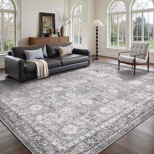8x10 Area Rugs, Soft Non Slip Low Pile Washable Rug, Boho Modern Rug for Living Room, Bedroom, Dining Room, Distressed Grey - color: Distressed Grey, size: 8' x 10' (Rectangular)