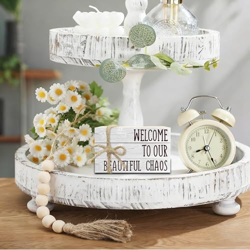 Decorative Books For Home Decor, Rustic Wood Book Stack For Table Decor, Welcome To Our Beautiful Chaos Decor Books For Living Room Bookshelf, Farmhouse Stacked Books Decor (L20) - color: Welcome 1