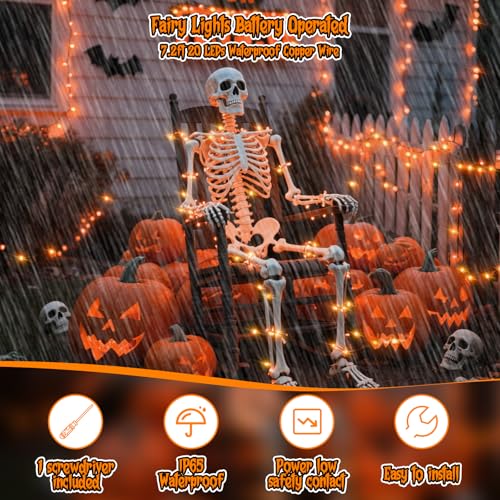 Halloween Orange Fairy Lights Battery Operate,7.2ft 20 LEDs String Lights Silver Copper Wire for Hallowen Christmas DIY Decoration Wedding Party (6 Pack) - color: Orange