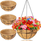 3 Pack 12 Inch Hanging Baskets for Plants Outdoor - Metal Hanging Planters for Outdoor Plants with Coco Liners - Heavy Duty Empty Hanging Flower Pots for Porch Patio Garden - size: 12 Inch
